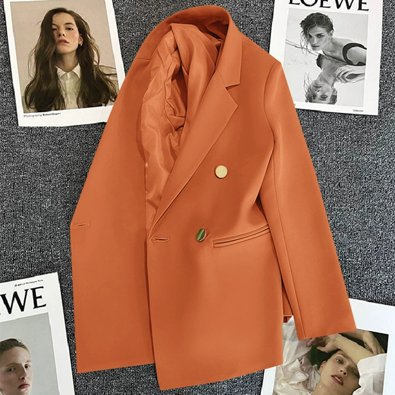Blazer informal para mujer en rojo anaranjado, estilo coreano moderno para primavera y otoño 2026, traje de oficina elegante estilo coreano para ir al trabajo. naranja imagen 1