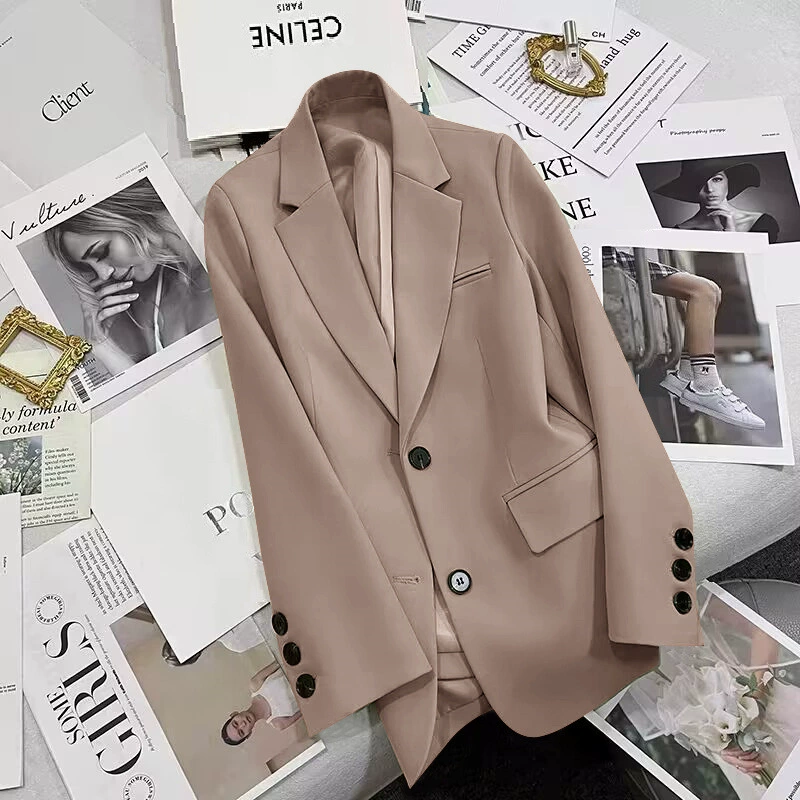 Blazer negro para mujer, primavera y otoño 2026, nuevo estilo casual, elegante, a la moda, chaqueta de traje para tallas pequeñas Caqui imagen 1