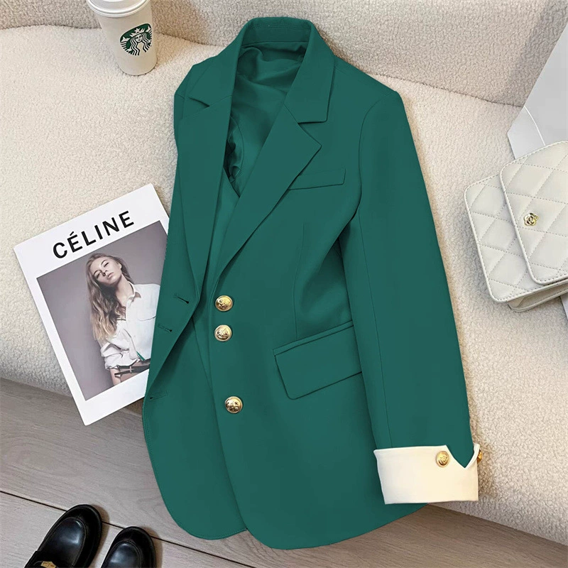 Blazer de mujer ALLY IDEAL - Chaqueta de moda urbana de diseñador estilo coreano Primavera/Otoño 2026 verde malaquita imagen 1