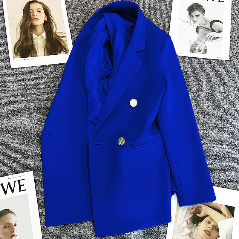 Blazer para Mujer, Primavera-Otoño 2026, Nuevo Estilo Coreano, Holgado, Estilo Británico, Cruzado, Color Blanco Hueso azul real imagen 1
