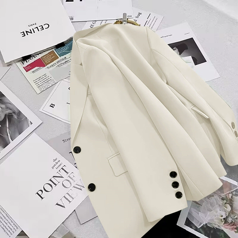 Blazer negro para mujer, primavera y otoño 2026, nuevo estilo casual, elegante, a la moda, chaqueta de traje para tallas pequeñas Blanco beige imagen 1