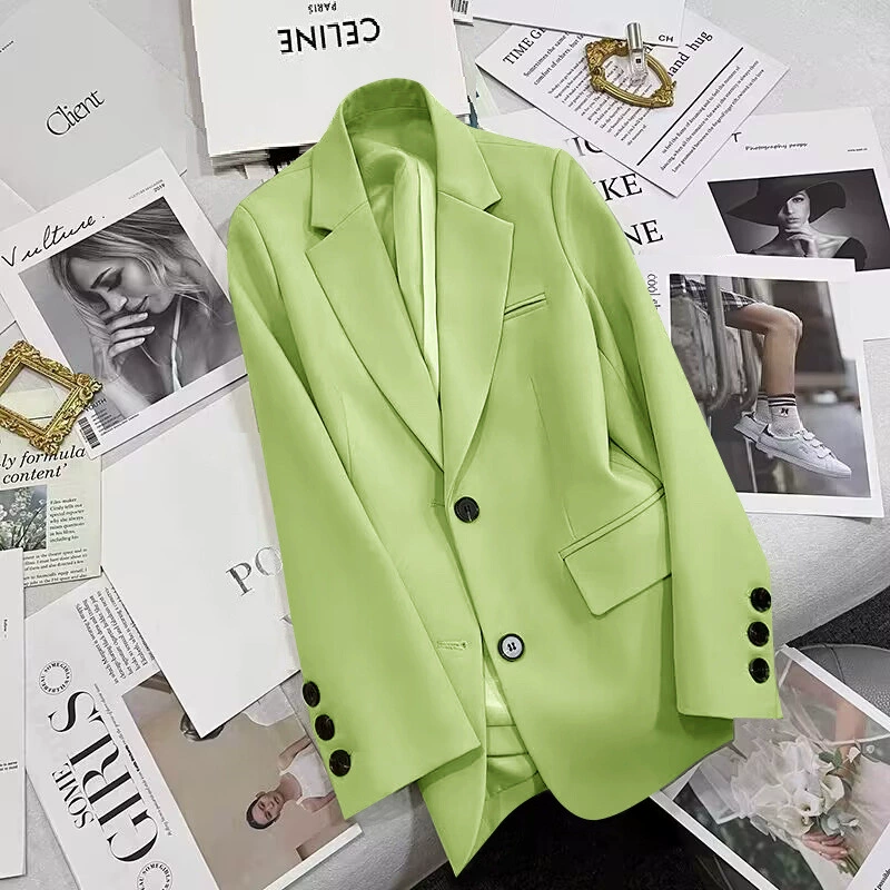 Blazer negro para mujer, primavera y otoño 2026, nuevo estilo casual, elegante, a la moda, chaqueta de traje para tallas pequeñas Dulces verdes imagen 1