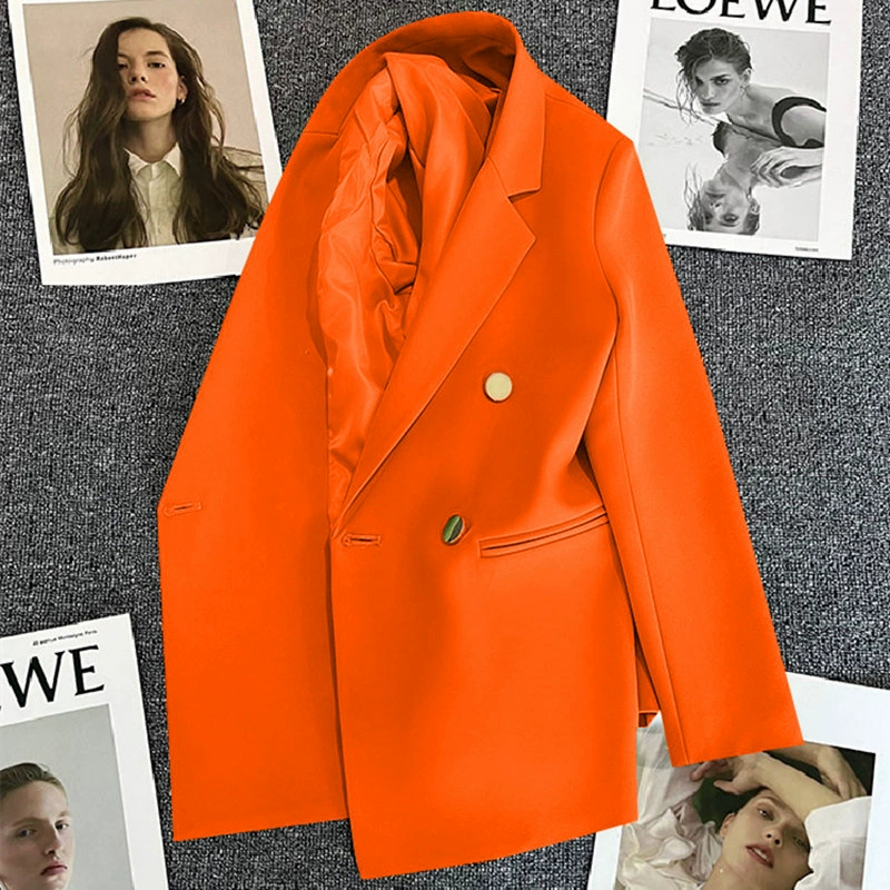 Blazer informal para mujer en rojo anaranjado, estilo coreano moderno para primavera y otoño 2026, traje de oficina elegante estilo coreano para ir al trabajo. rojo anaranjado imagen 1