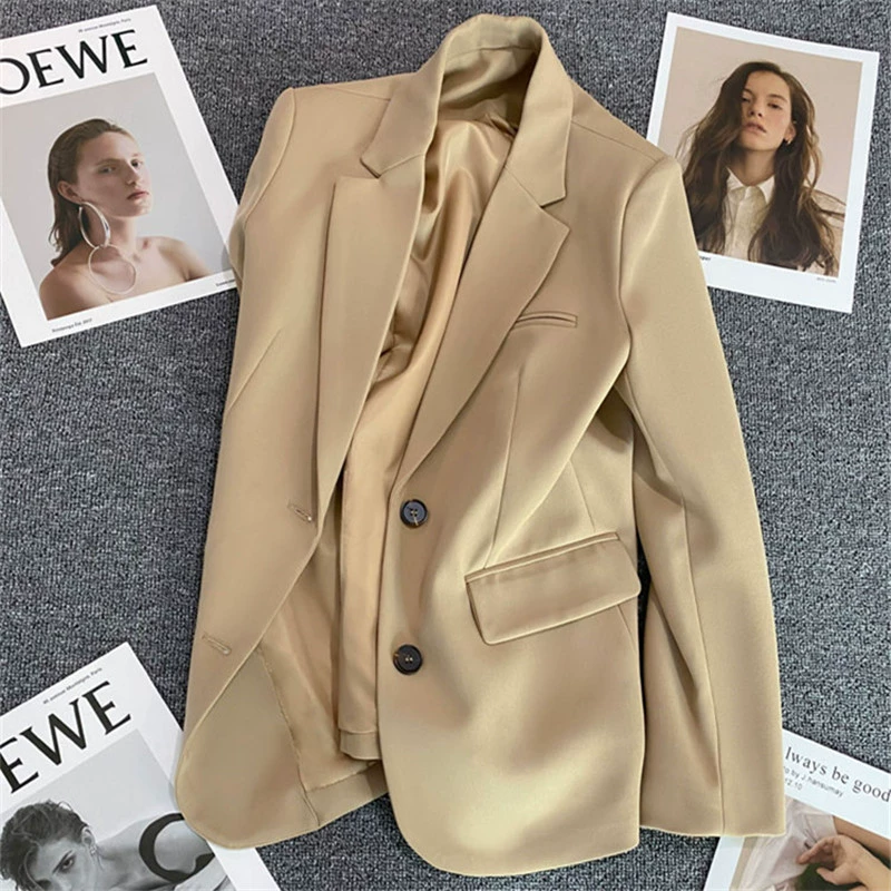 Blazer Rojo para Mujer, Temporada Primavera-Otoño 2026, Estilo Casual Holgado, Elegante, para el Trabajo, Moda Urbana, Chaqueta de Traje para Mujer Talla Pequeña Cúrcuma imagen 1