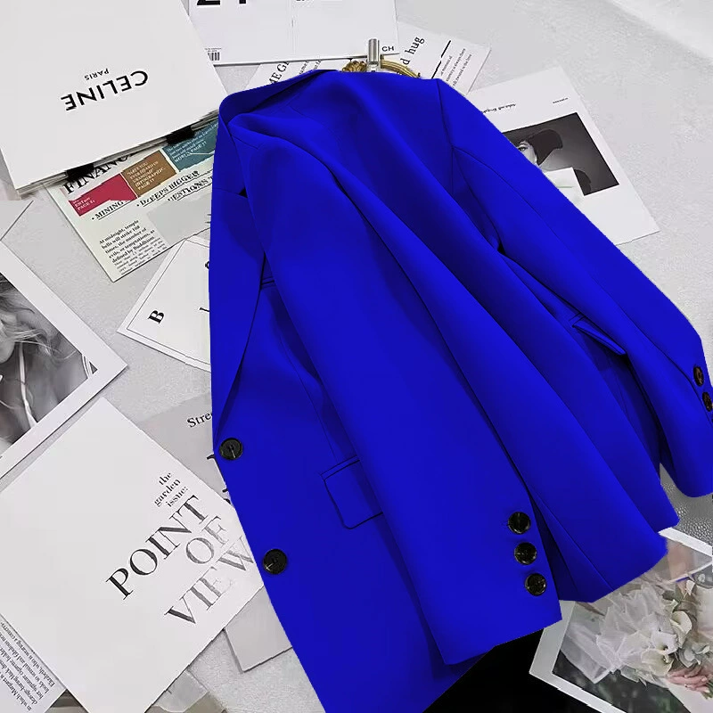 Blazer negro para mujer, primavera y otoño 2026, nuevo estilo casual, elegante, a la moda, chaqueta de traje para tallas pequeñas azul real imagen 1