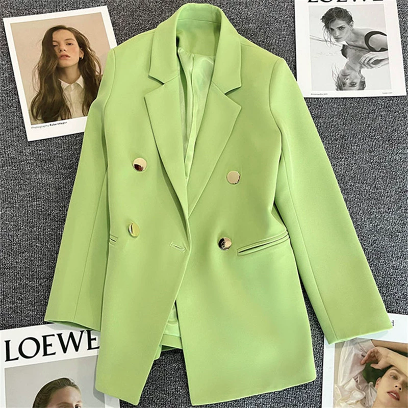 Blazer para Mujer, Primavera-Otoño 2026, Nuevo Estilo Coreano, Holgado, Estilo Británico, Cruzado, Color Blanco Hueso verde caramelo imagen 1