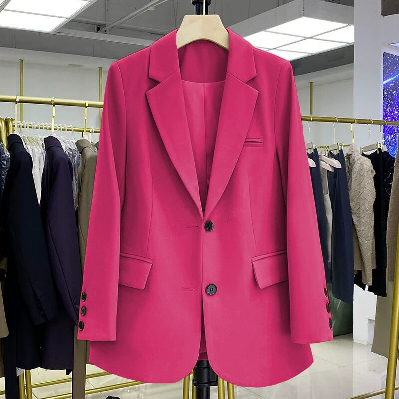 Blazer negro para mujer, diseño casual holgado de estilo coreano para otoño 2026, blazer elegante y con estilo para ir al trabajo. Rosa Roja imagen 1