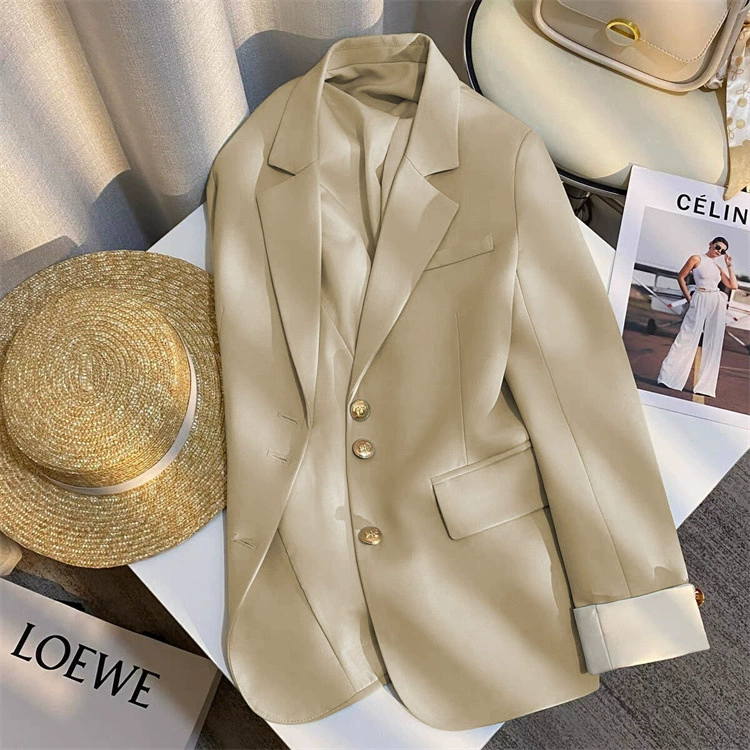 Blazer blanco cremoso para mujer, estilo coreano nueva colección primavera/otoño 2026, a la moda y elegante, apto para uso diario y para personas de estatura pequeña. cúrcuma imagen 1