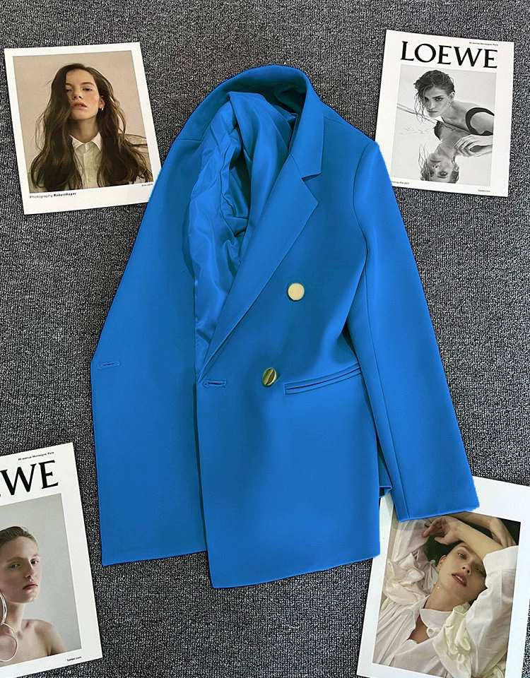 Blazer para Mujer, Primavera-Otoño 2026, Nuevo Estilo Coreano, Holgado, Estilo Británico, Cruzado, Color Blanco Hueso cielo azul imagen 1