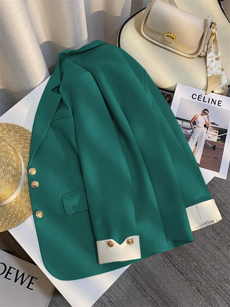 Blazer blanco cremoso para mujer, estilo coreano nueva colección primavera/otoño 2026, a la moda y elegante, apto para uso diario y para personas de estatura pequeña. verde malaquita imagen 1
