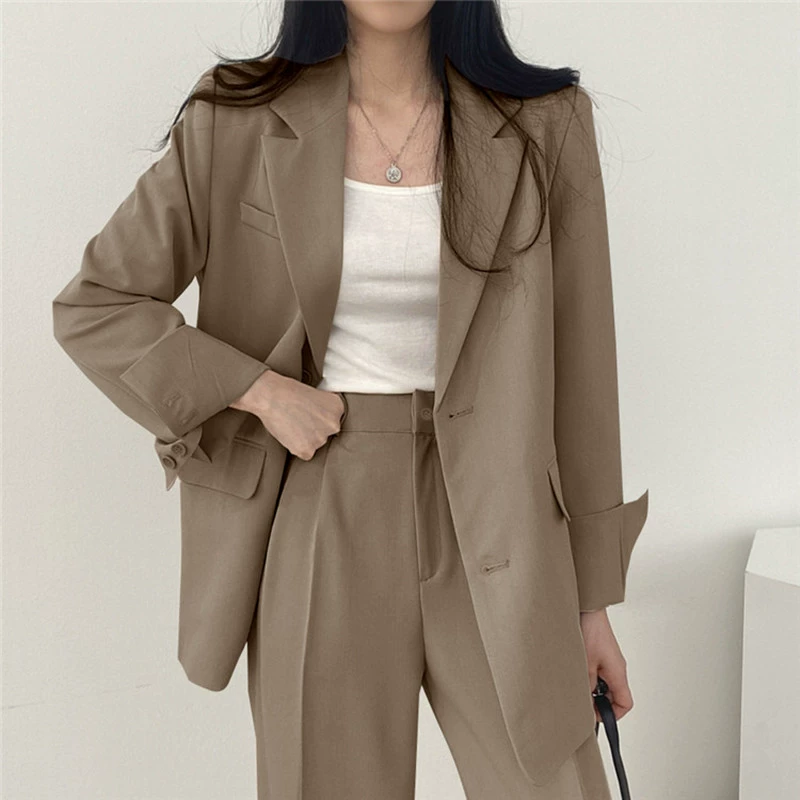 Conjunto de traje pequeño para mujer, primavera y otoño 2026, nuevo estilo coreano, diseño de moda urbana, pantalones casuales color camel para mujer. traje caqui imagen 1