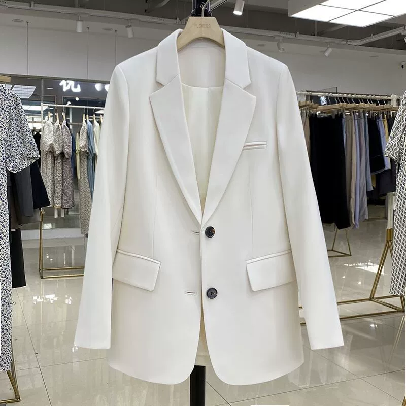 Blazer negro para mujer, diseño casual holgado de estilo coreano para otoño 2026, blazer elegante y con estilo para ir al trabajo. Cremoso-blanco imagen 1