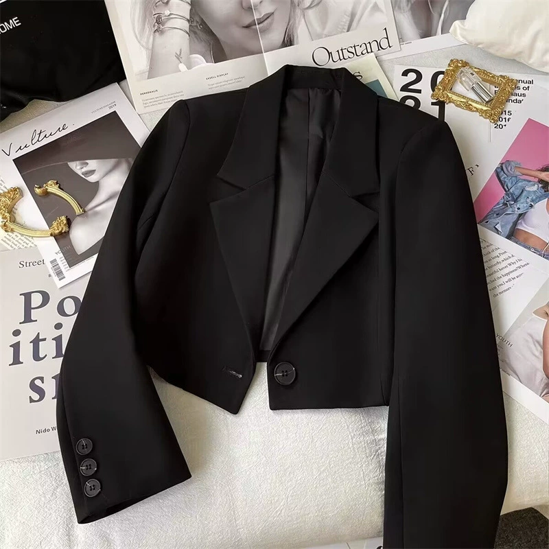 Chaqueta blanca corta para mujer 2026, blazer elegante para mujeres pequeñas, atuendo de primavera y otoño, chaqueta estilo diosa de oficina, traje de mujer. Negro imagen 1