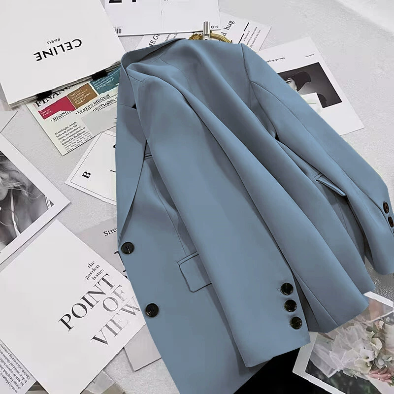 Blazer negro para mujer, primavera y otoño 2026, nuevo estilo casual, elegante, a la moda, chaqueta de traje para tallas pequeñas Azul claro imagen 1