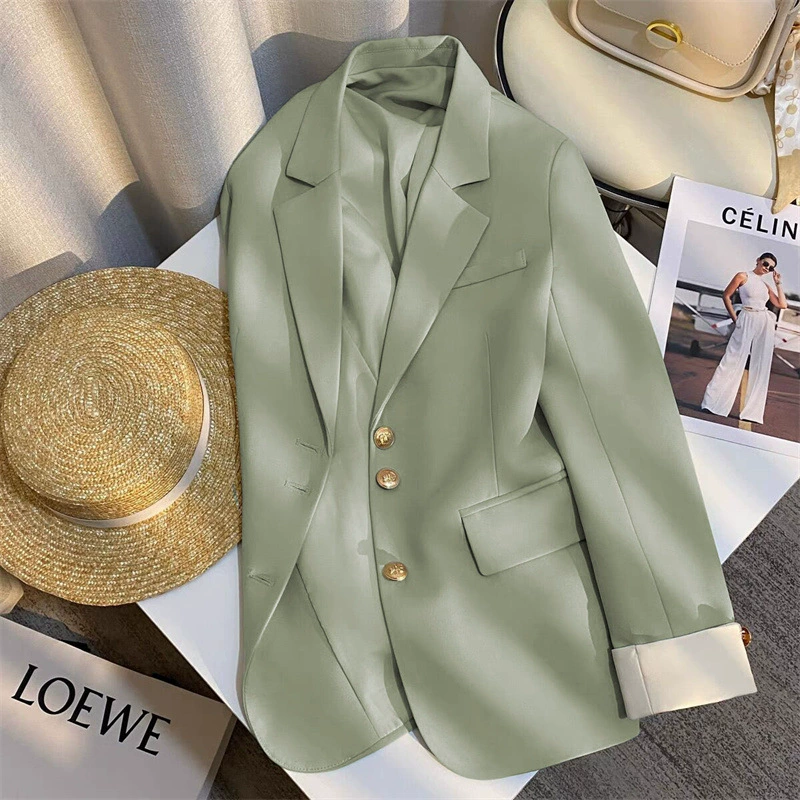 Blazer blanco cremoso para mujer, estilo coreano nueva colección primavera/otoño 2026, a la moda y elegante, apto para uso diario y para personas de estatura pequeña. esmeralda verde imagen 1