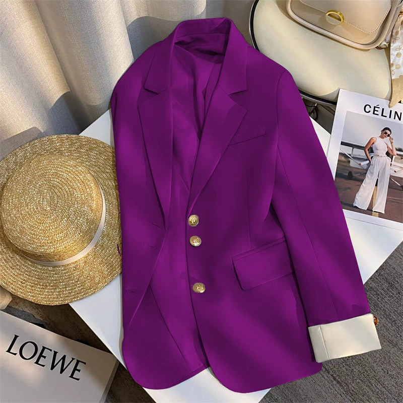 Blazer blanco cremoso para mujer, estilo coreano nueva colección primavera/otoño 2026, a la moda y elegante, apto para uso diario y para personas de estatura pequeña. uva morada imagen 1