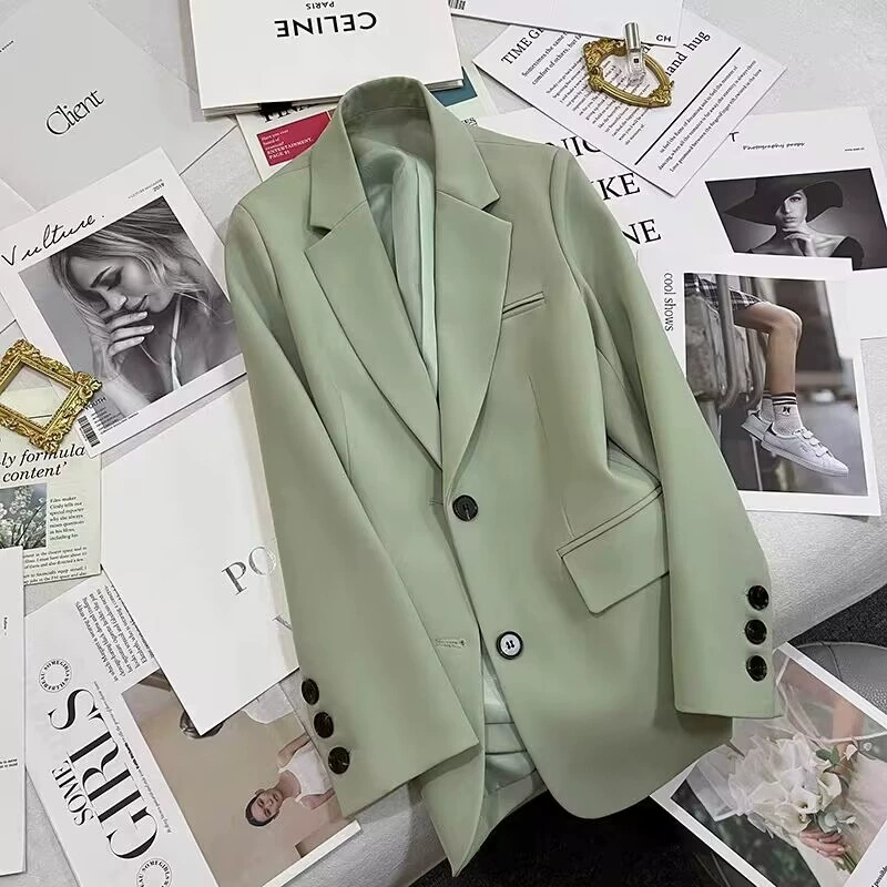 Blazer negro para mujer, primavera y otoño 2026, nuevo estilo casual, elegante, a la moda, chaqueta de traje para tallas pequeñas Verde esmeralda imagen 1