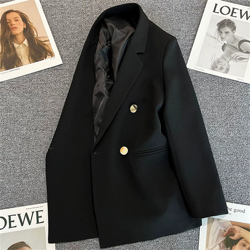 Blazer informal para mujer en rojo anaranjado, estilo coreano moderno para primavera y otoño 2026, traje de oficina elegante estilo coreano para ir al trabajo. negro imagen 1