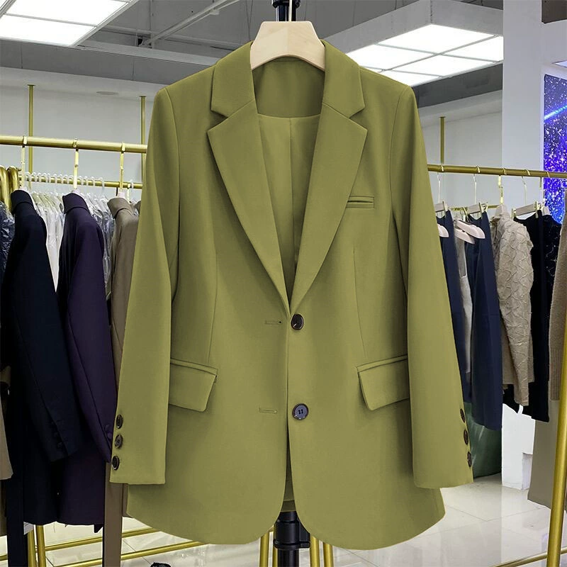 Blazer negro para mujer, diseño casual holgado de estilo coreano para otoño 2026, blazer elegante y con estilo para ir al trabajo. Aguacate imagen 1
