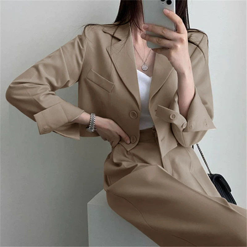Blazer Caqui Primavera 2026 para Mujer, Diseño Elegante para Figuras Pequeñas, Conjunto de Traje Elegante para el Trabajo Traje caqui imagen 1