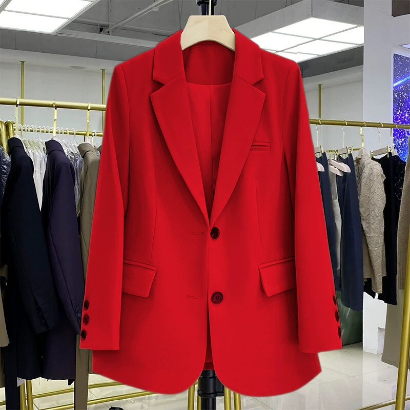 Blazer negro para mujer, diseño casual holgado de estilo coreano para otoño 2026, blazer elegante y con estilo para ir al trabajo. Rojo imagen 1
