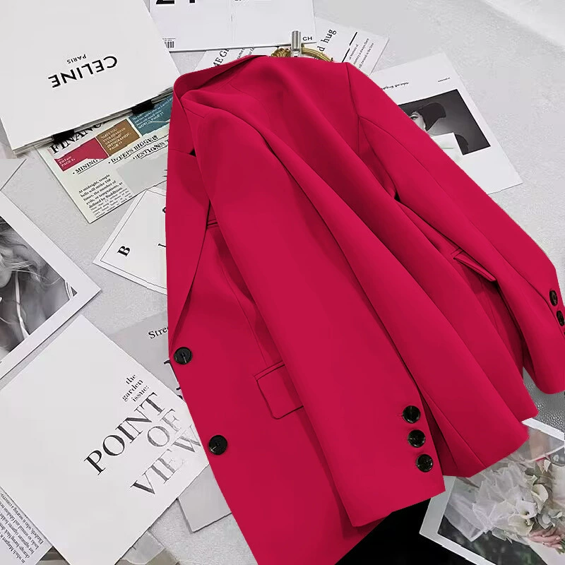 Blazer negro para mujer, primavera y otoño 2026, nuevo estilo casual, elegante, a la moda, chaqueta de traje para tallas pequeñas Rosa roja imagen 1