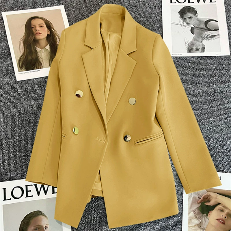 Blazer para Mujer, Primavera-Otoño 2026, Nuevo Estilo Coreano, Holgado, Estilo Británico, Cruzado, Color Blanco Hueso amarillo limon imagen 1