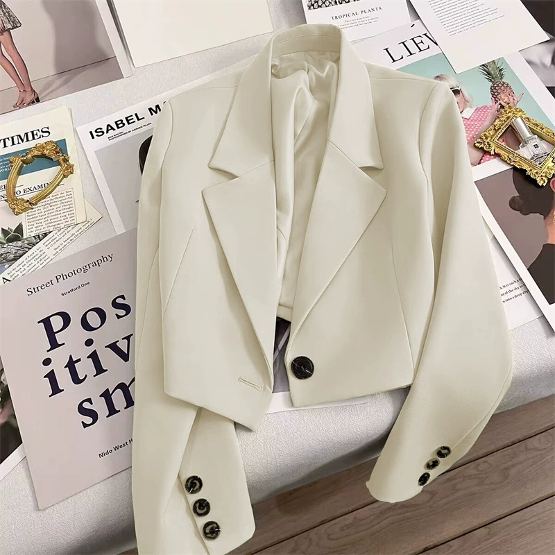 Chaqueta blanca corta para mujer 2026, blazer elegante para mujeres pequeñas, atuendo de primavera y otoño, chaqueta estilo diosa de oficina, traje de mujer. Cremoso-blanco imagen 1