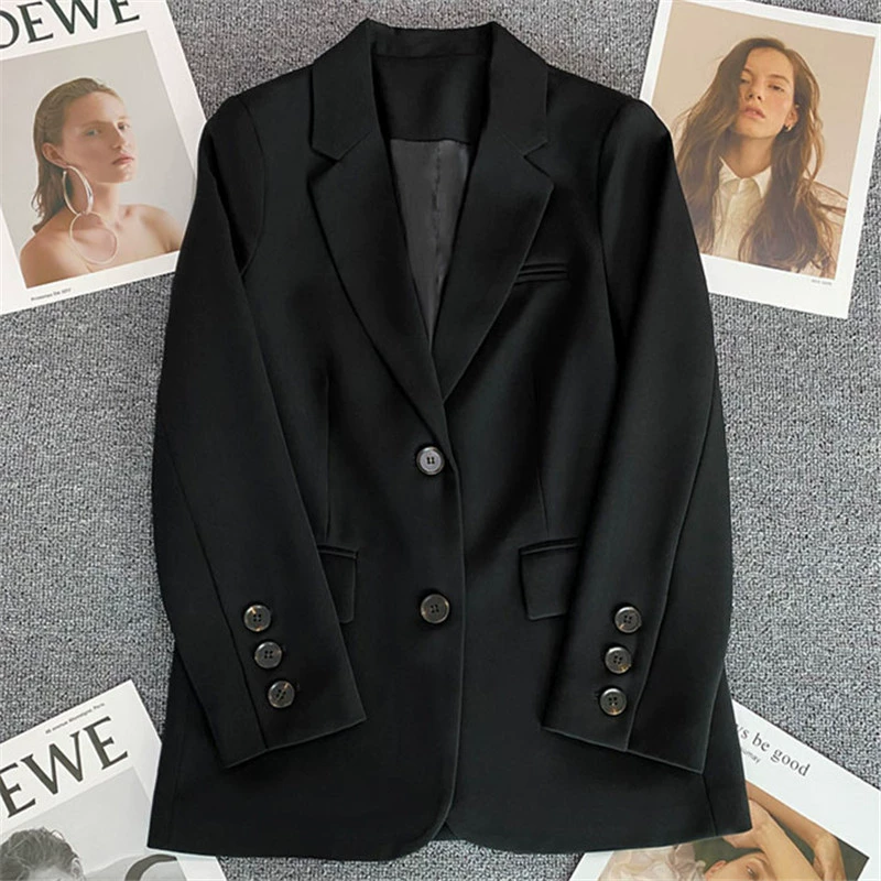 Blazer Rojo para Mujer, Temporada Primavera-Otoño 2026, Estilo Casual Holgado, Elegante, para el Trabajo, Moda Urbana, Chaqueta de Traje para Mujer Talla Pequeña Negro imagen 1