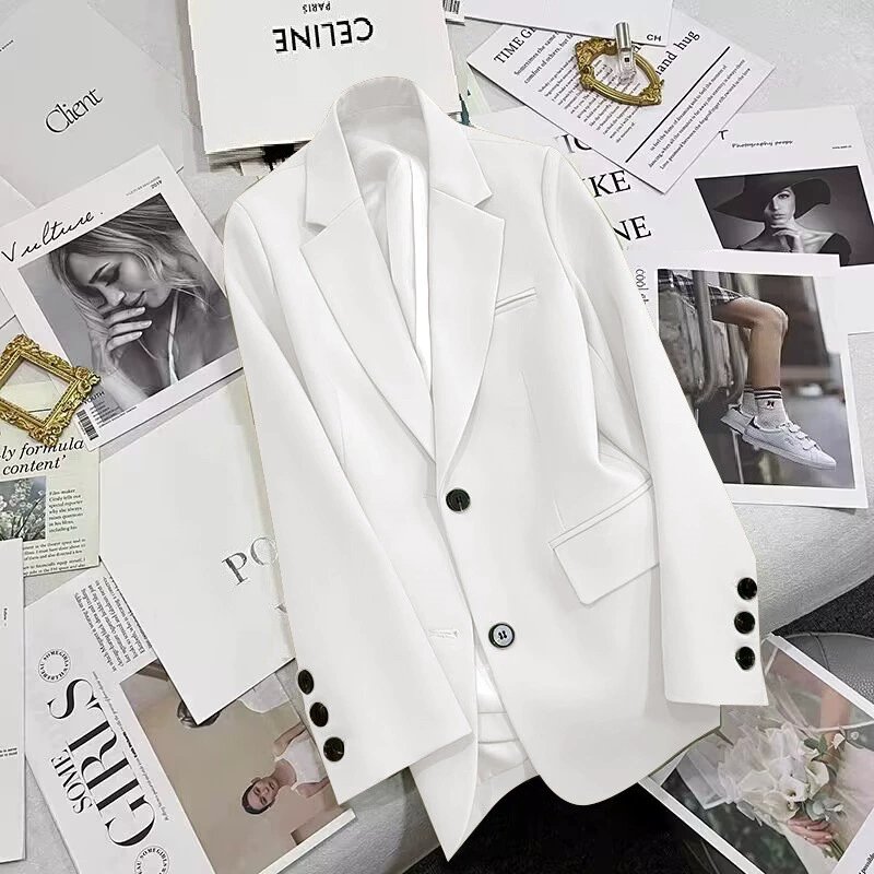 Blazer negro para mujer, primavera y otoño 2026, nuevo estilo casual, elegante, a la moda, chaqueta de traje para tallas pequeñas Blanco imagen 1