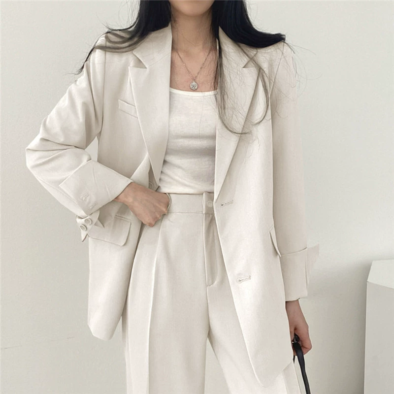 Conjunto de traje pequeño para mujer, primavera y otoño 2026, nuevo estilo coreano, diseño de moda urbana, pantalones casuales color camel para mujer. traje blanquecino imagen 1