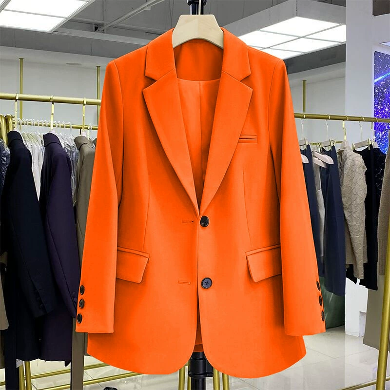 Blazer negro para mujer, diseño casual holgado de estilo coreano para otoño 2026, blazer elegante y con estilo para ir al trabajo. Rojo Naranja imagen 1
