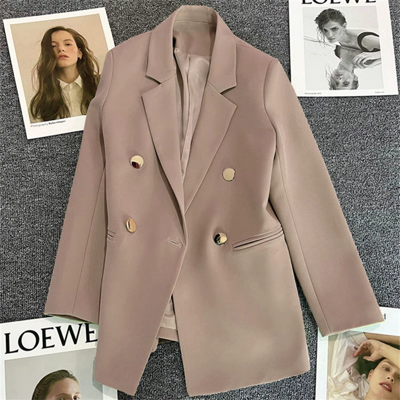Blazer para Mujer, Primavera-Otoño 2026, Nuevo Estilo Coreano, Holgado, Estilo Británico, Cruzado, Color Blanco Hueso caqui imagen 1