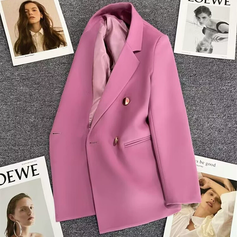 Blazer informal para mujer en rojo anaranjado, estilo coreano moderno para primavera y otoño 2026, traje de oficina elegante estilo coreano para ir al trabajo. rosa morado imagen 1