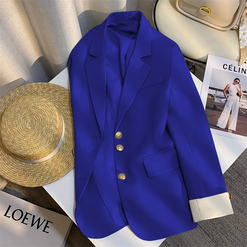 Blazer blanco cremoso para mujer, estilo coreano nueva colección primavera/otoño 2026, a la moda y elegante, apto para uso diario y para personas de estatura pequeña. azul real imagen 1