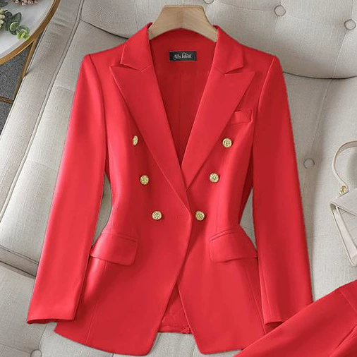 Conjunto profesional de blazer y pantalón para mujer - Traje de dos piezas premium, nueva colección Otoño 2026, chaqueta blazer slim fit para uso business casual. traje rojo imagen 1