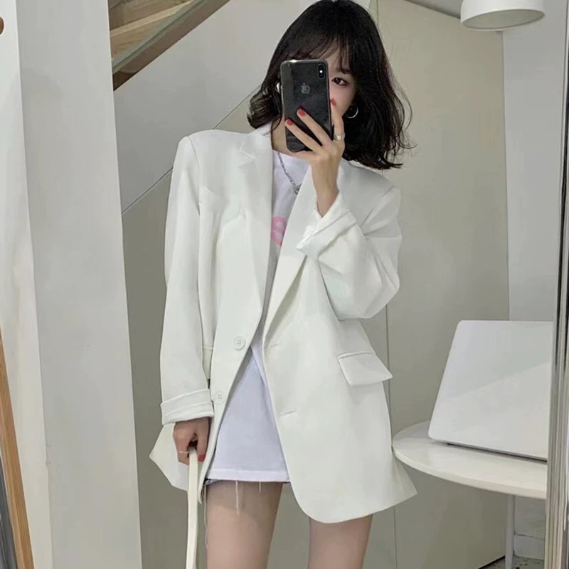 Blazer de mujer - Otoño 2026 Estilo coreano, Nuevo diseño, Único y elegante, Blazer casual de corte holgado Blanco imagen 1
