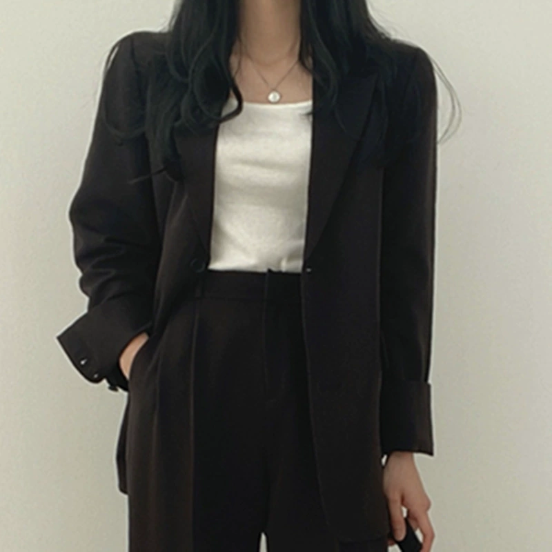 Pantalones negros para mujer, estilo coreano, moda urbana, conjunto de blazer rosa informal único para ir al trabajo, primavera y otoño 2026 Negro (traje) imagen 1