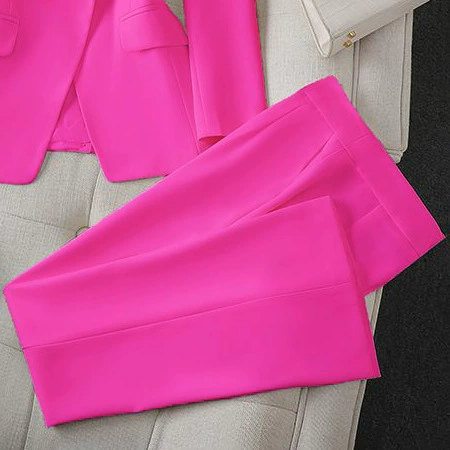 Conjunto profesional de blazer y pantalón para mujer - Traje de dos piezas premium, nueva colección Otoño 2026, chaqueta blazer slim fit para uso business casual. pantalones rojos rosas imagen 1