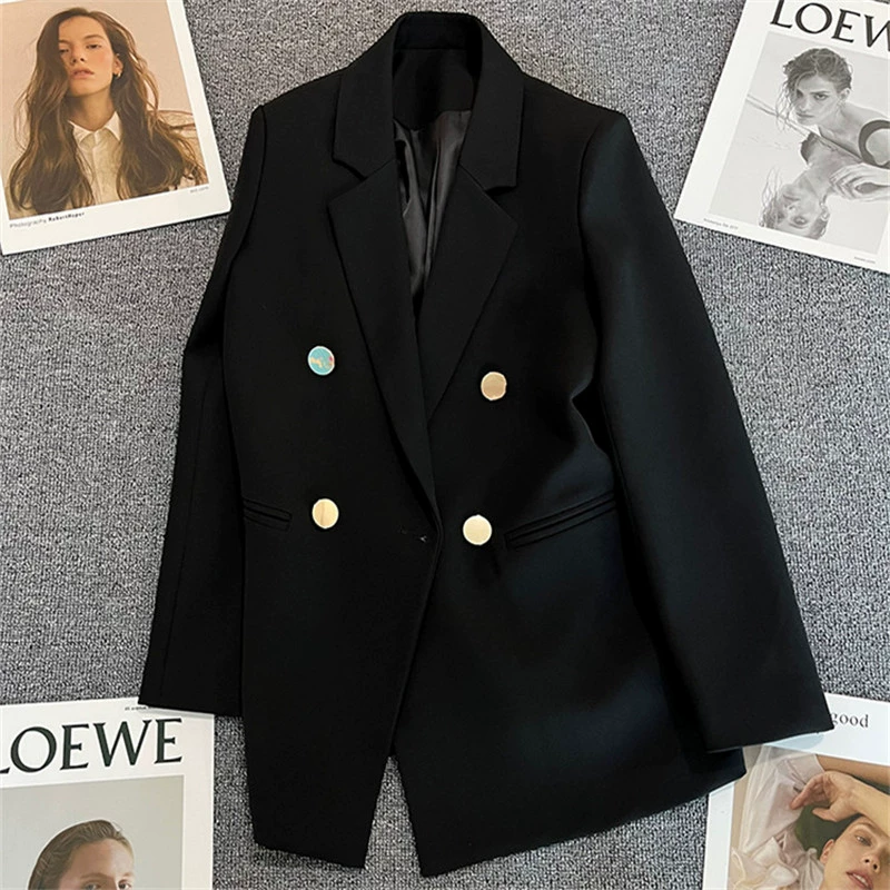 Blazer para Mujer, Primavera-Otoño 2026, Nuevo Estilo Coreano, Holgado, Estilo Británico, Cruzado, Color Blanco Hueso negro imagen 1
