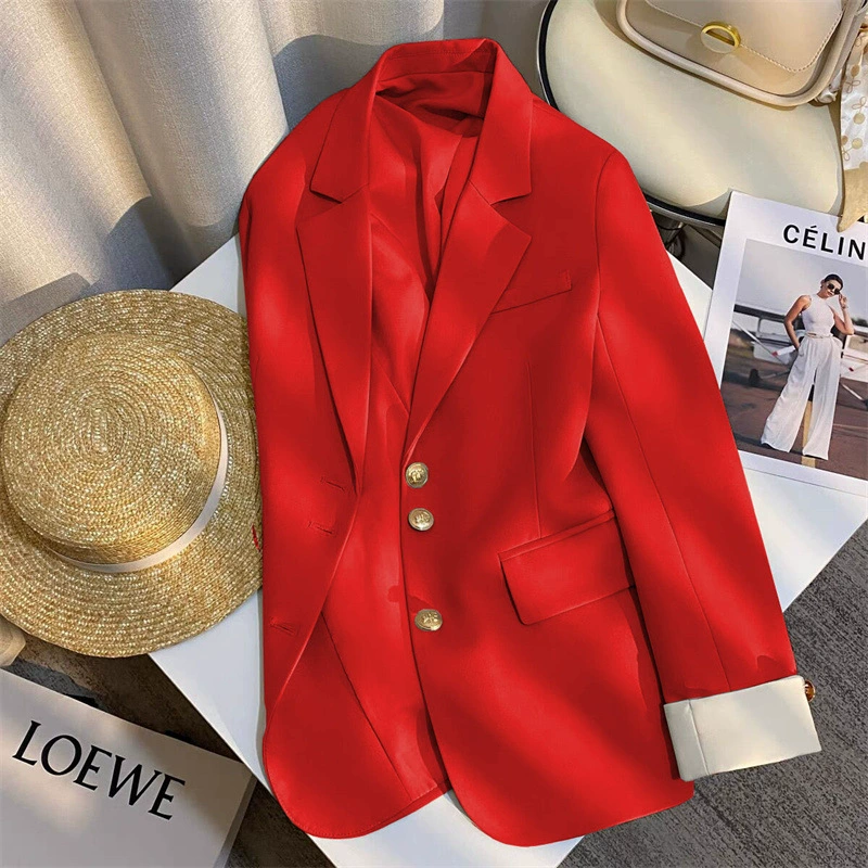 Blazer blanco cremoso para mujer, estilo coreano nueva colección primavera/otoño 2026, a la moda y elegante, apto para uso diario y para personas de estatura pequeña. rojo imagen 1