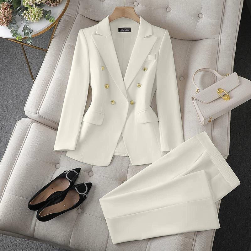Blazer rojo de primavera 2026 para mujer, nuevo conjunto de traje de moda pequeño y elegante para ir al trabajo - Transfronterizo Traje color hueso. Conjunto. imagen 1