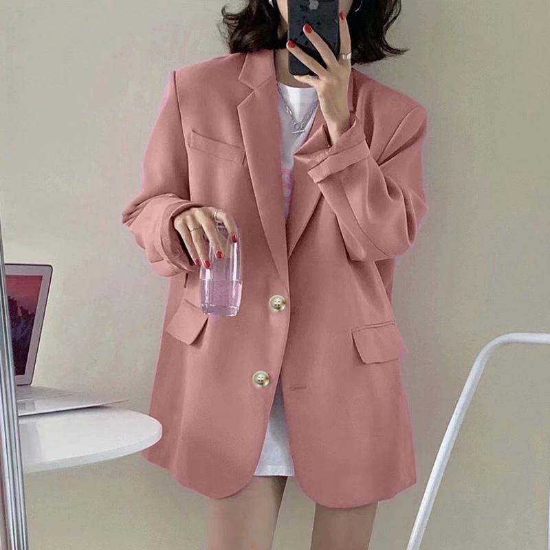 Blazer de mujer - Otoño 2026 Estilo coreano, Nuevo diseño, Único y elegante, Blazer casual de corte holgado rosa imagen 1