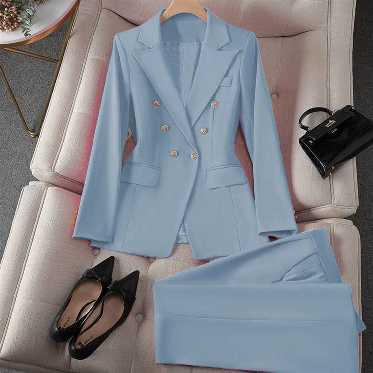 Blazer rojo de primavera 2026 para mujer, nuevo conjunto de traje de moda pequeño y elegante para ir al trabajo - Transfronterizo Traje azul claro Un conjunto imagen 1