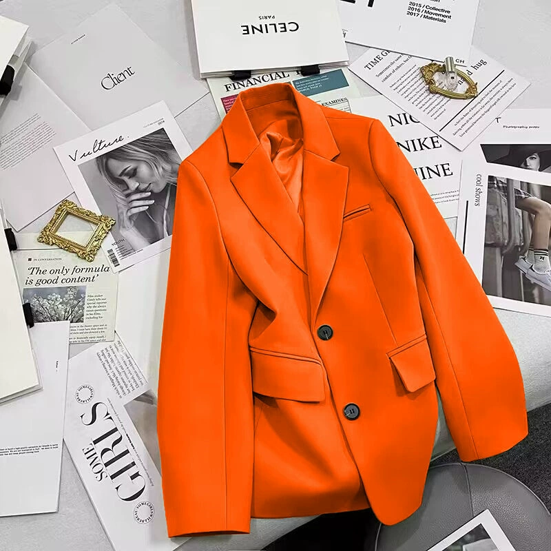 Blazer negro para mujer, primavera y otoño 2026, nuevo estilo casual, elegante, a la moda, chaqueta de traje para tallas pequeñas Naranja2 imagen 1