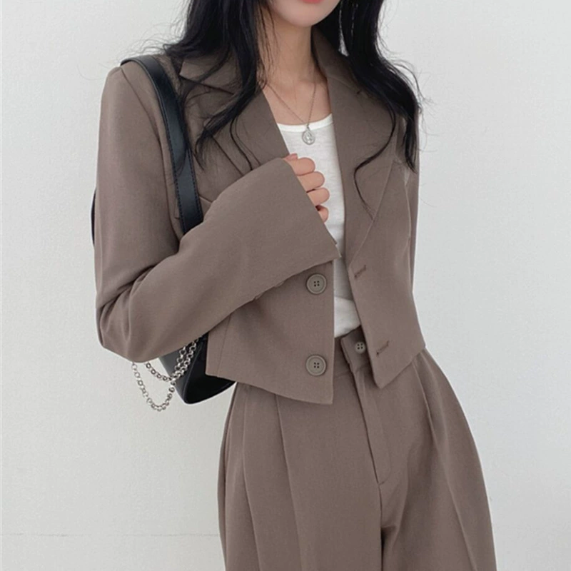 Blazer Caqui Primavera 2026 para Mujer, Diseño Elegante para Figuras Pequeñas, Conjunto de Traje Elegante para el Trabajo Camel - Blazer de botonadura sencilla imagen 1