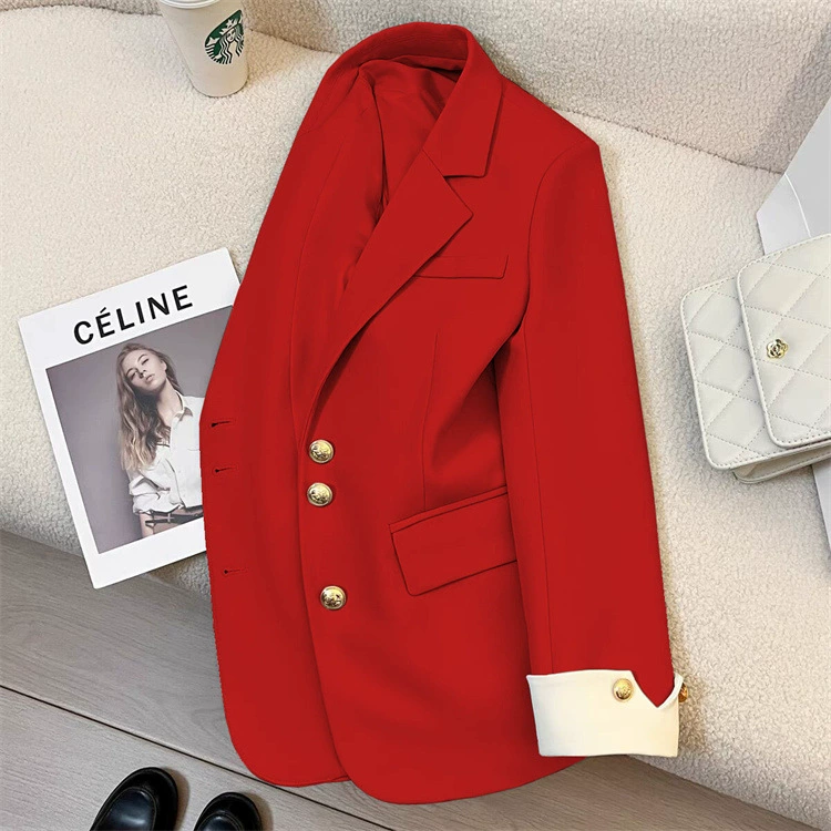 Blazer de mujer ALLY IDEAL - Chaqueta de moda urbana de diseñador estilo coreano Primavera/Otoño 2026 rojo imagen 1