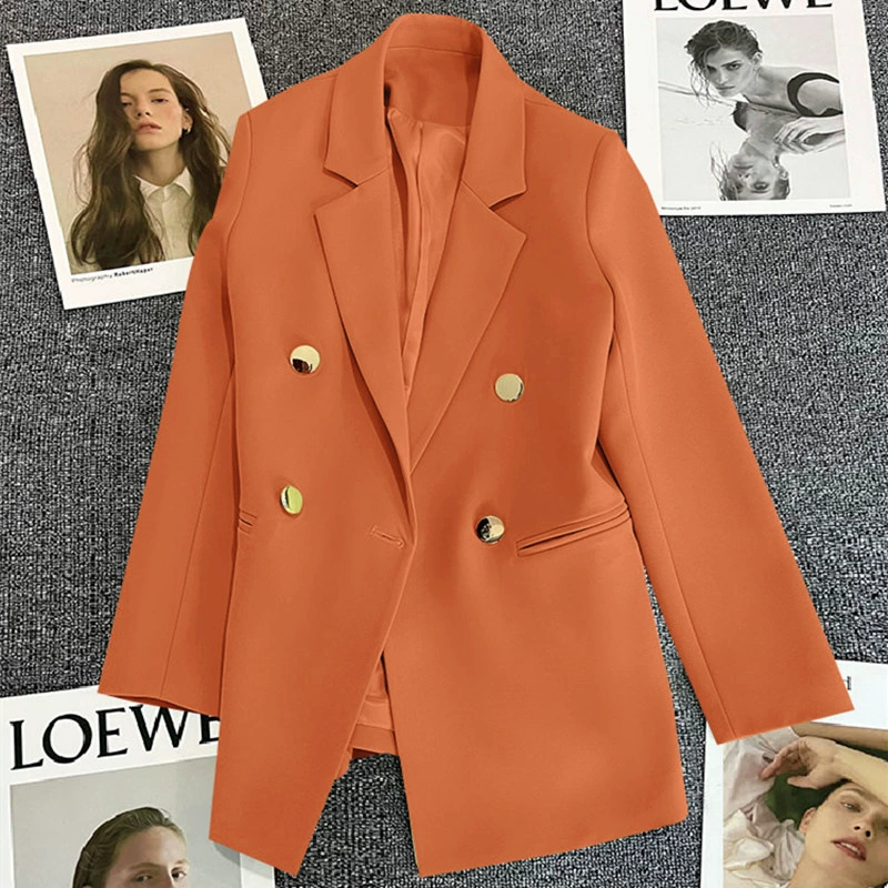 Blazer para Mujer, Primavera-Otoño 2026, Nuevo Estilo Coreano, Holgado, Estilo Británico, Cruzado, Color Blanco Hueso naranja imagen 1