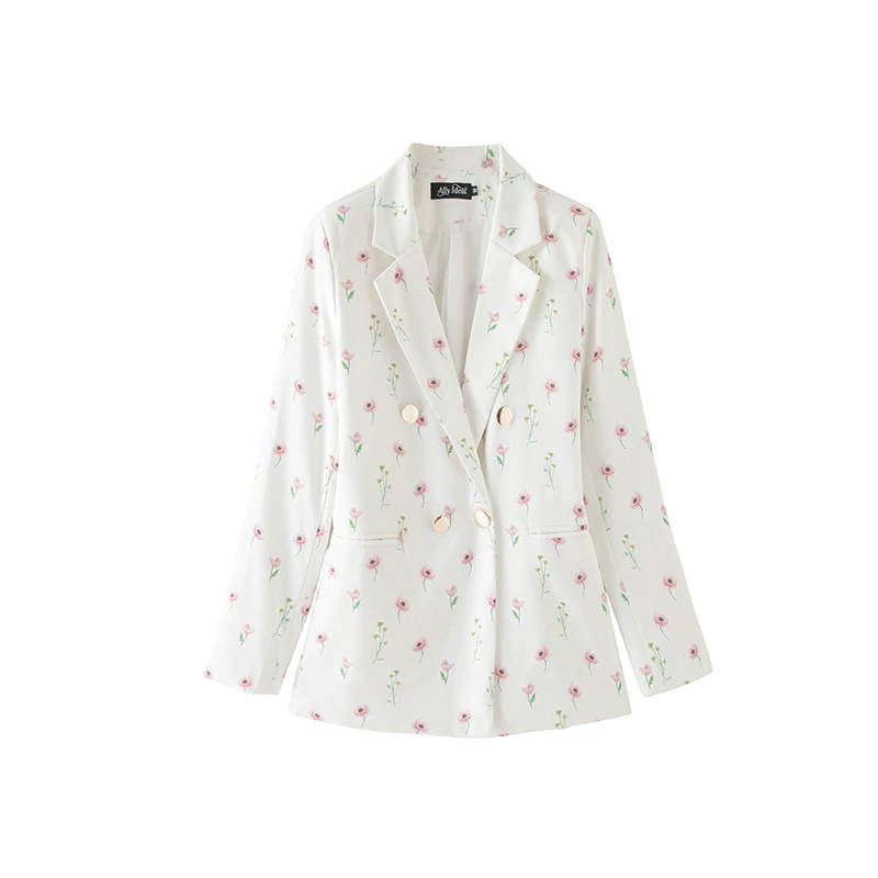 Blazer informal para mujer en rojo anaranjado, estilo coreano moderno para primavera y otoño 2026, traje de oficina elegante estilo coreano para ir al trabajo. flor rosa blanca imagen 1