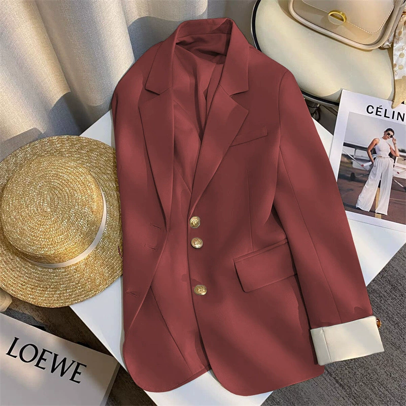 Blazer blanco cremoso para mujer, estilo coreano nueva colección primavera/otoño 2026, a la moda y elegante, apto para uso diario y para personas de estatura pequeña. color frambuesa imagen 1